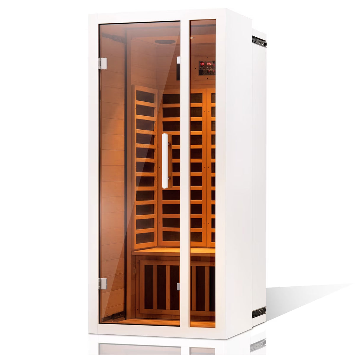 1 Person Extendable FAR Infrared Sauna for Home, Hemlock Wood Low EMF 6 Carbon Heaters Indoor Saunas with LED Lights, Bluetooth Speaker, Digital Control Panel, and Seating Bench