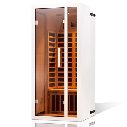 1 Person Extendable FAR Infrared Sauna for Home, Hemlock Wood Low EMF 6 Carbon Heaters Indoor Saunas with LED Lights, Bluetooth Speaker, Digital Control Panel, and Seating Bench