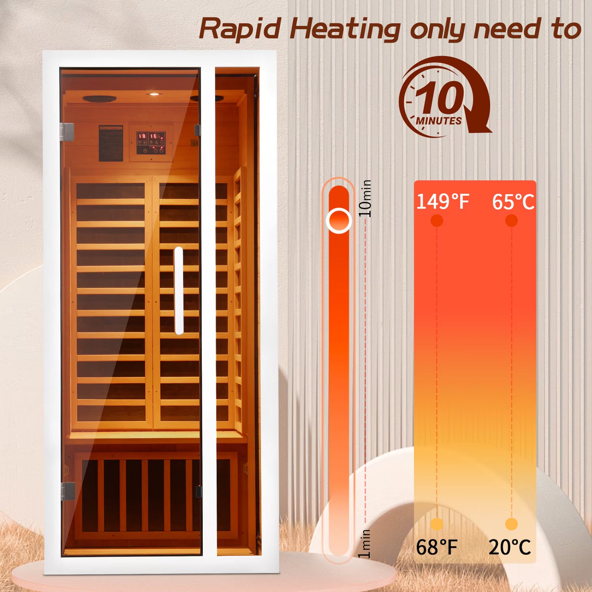 1 Person Extendable FAR Infrared Sauna for Home, Hemlock Wood Low EMF 6 Carbon Heaters Indoor Saunas with LED Lights, Bluetooth Speaker, Digital Control Panel, and Seating Bench