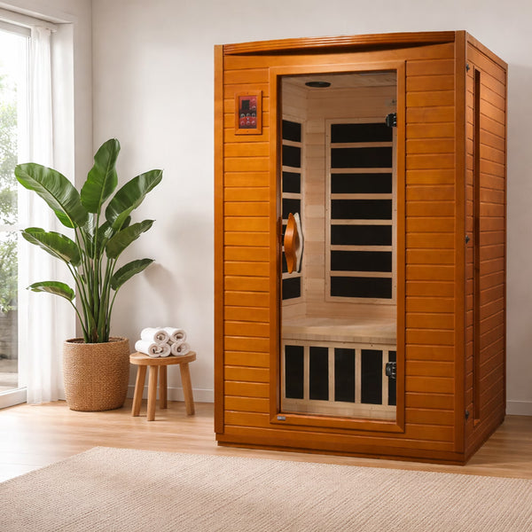 2-Person Infrared Sauna Built for Home Wellness, Canadian Hemlock Wood, Low EMF Carbon Panels, 47x42x75