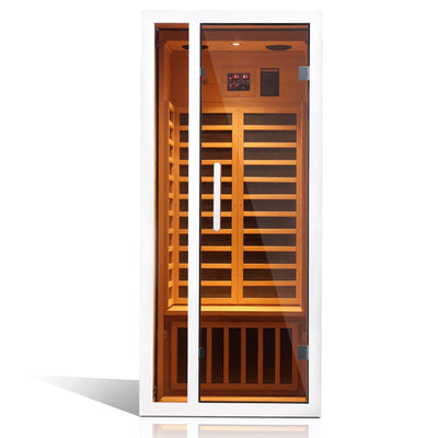 1 Person Extendable FAR Infrared Sauna for Home, Hemlock Wood Low EMF 6 Carbon Heaters Indoor Saunas with LED Lights, Bluetooth Speaker, Digital Control Panel, and Seating Bench