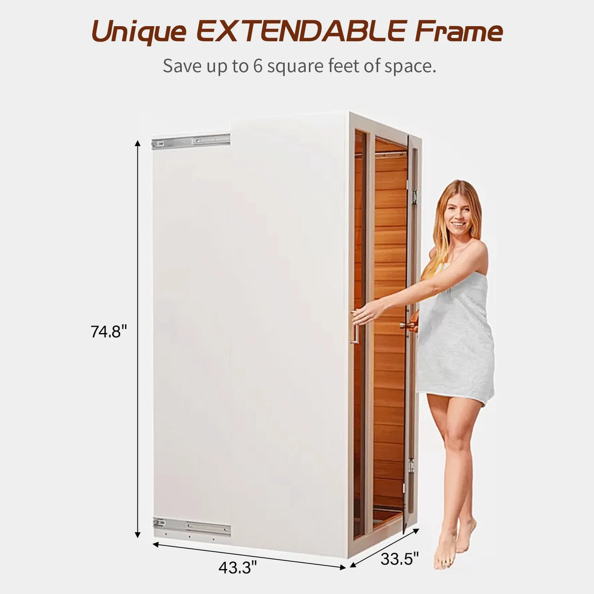 1 Person Extendable FAR Infrared Sauna for Home, Hemlock Wood Low EMF 6 Carbon Heaters Indoor Saunas with LED Lights, Bluetooth Speaker, Digital Control Panel, and Seating Bench