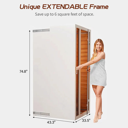 1 Person Extendable FAR Infrared Sauna for Home, Hemlock Wood Low EMF 6 Carbon Heaters Indoor Saunas with LED Lights, Bluetooth Speaker, Digital Control Panel, and Seating Bench
