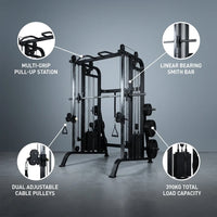Smith Machine Cable Crossover Built for Strength Training, 390KG Weight Stack, Multi-Function Design, Home Gym — infographic